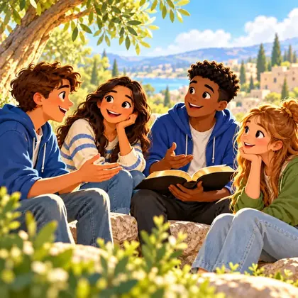 Teenagers studying the Bible together
